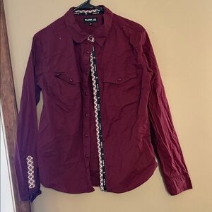 Rank 45 Women's Burgundy Button Down Shirt